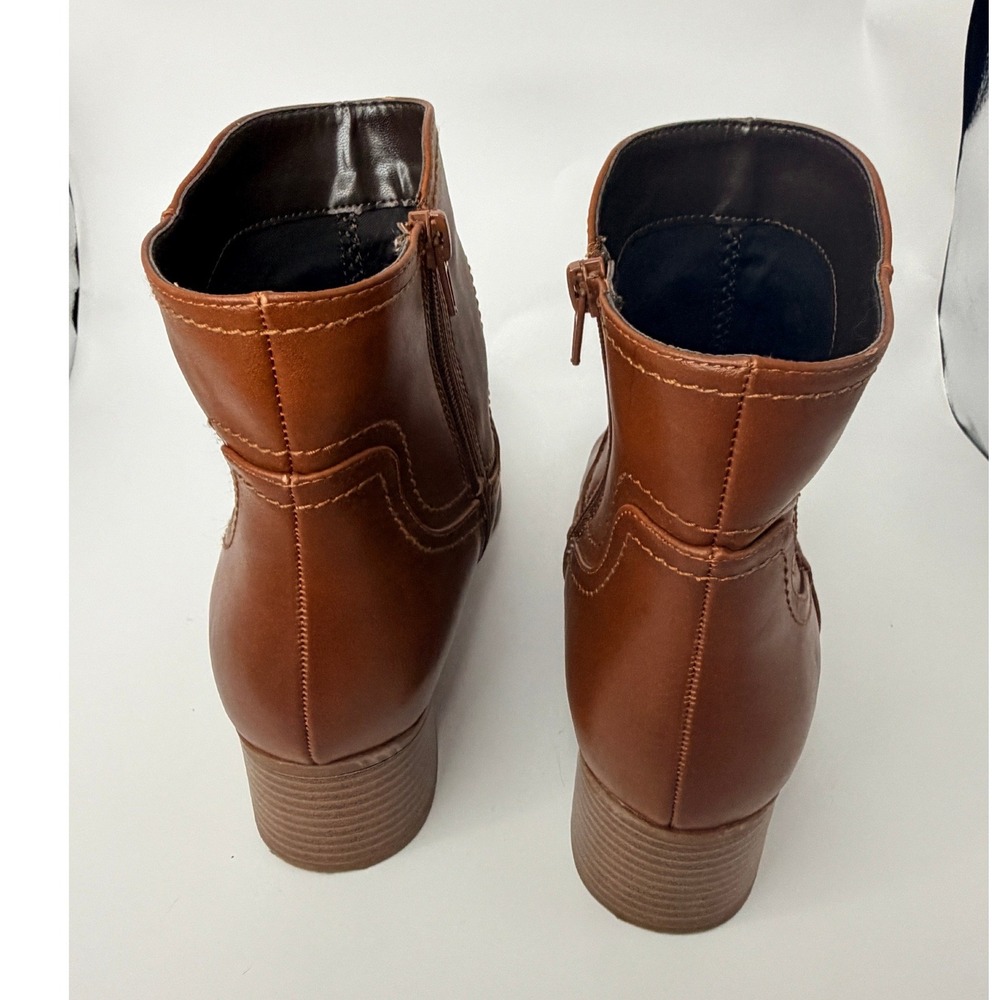 Naturalizer Kelby Cognac Brown Ankle Boots Western Stitch Block Heel Womens 8.5M - Picture 6 of 8